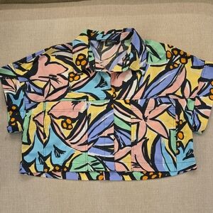 Zara Cropped Button Up Women's Floral  Abstract Shirt Large